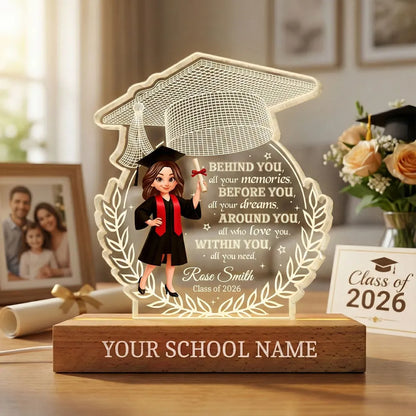 Class Of Graduation Year Senior Behind You All Your Memories - Personalized Acrylic Block Plaque LED Night Light - Gift For Graduation Day, Graduation Gift, Keepsake