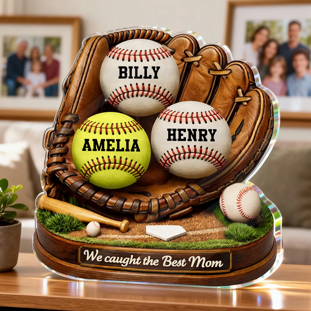 We Caught the Best Mom Baseball Softball - Personalized Acrylic Block Plaque - Heartfelt Gift for Mom