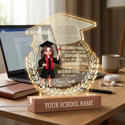 Class Of Graduation Year Senior Behind You All Your Memories - Personalized Acrylic Block Plaque LED Night Light - Gift For Graduation Day, Graduation Gift, Keepsake