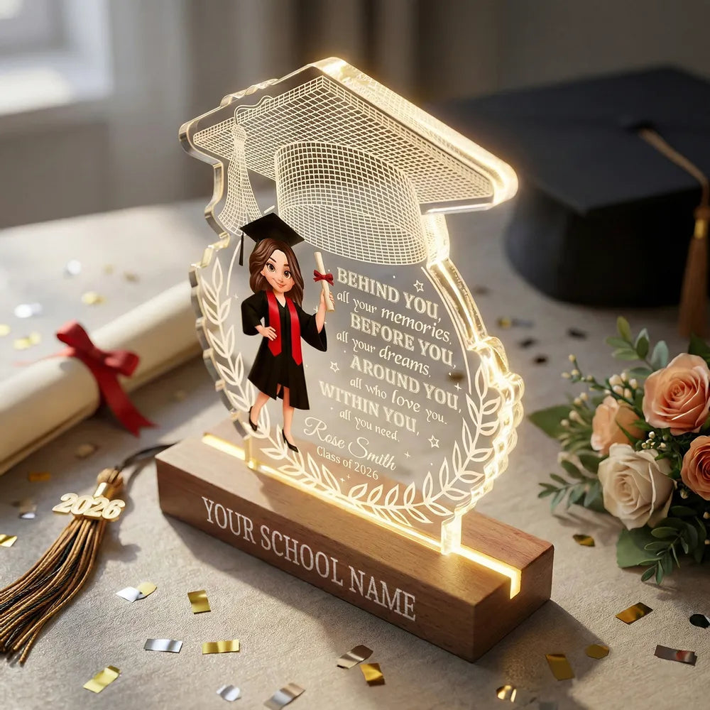 Class Of Graduation Year Senior Behind You All Your Memories - Personalized Acrylic Block Plaque LED Night Light - Gift For Graduation Day, Graduation Gift, Keepsake