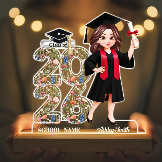 Class Of 2026 2027 Senior Floral - Personalized Acrylic Plaque LED Night Light - Graduation Gift For Graduates, Daughter