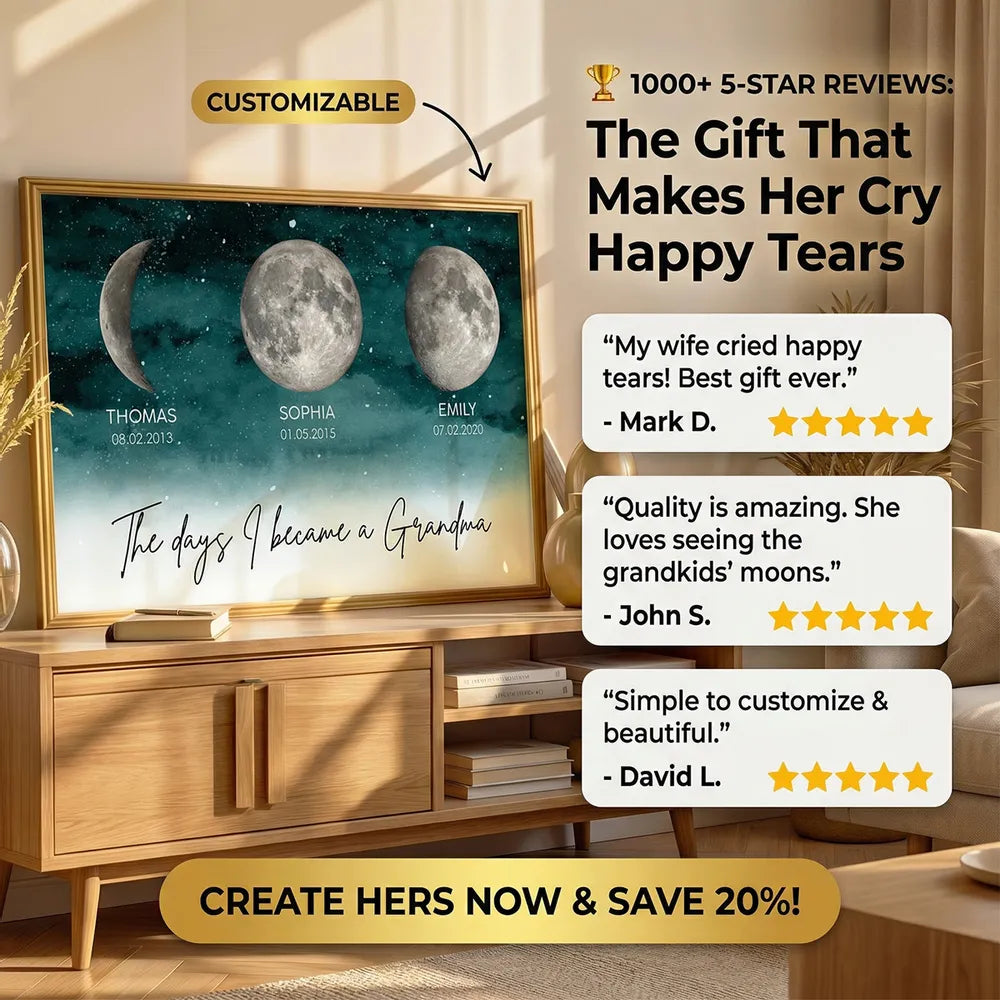 Starry Night The Day I Became A Grandma Custom Grandkids Birth Moon Phase - Personalized Poster - Mother's Day Gift For Grandma
