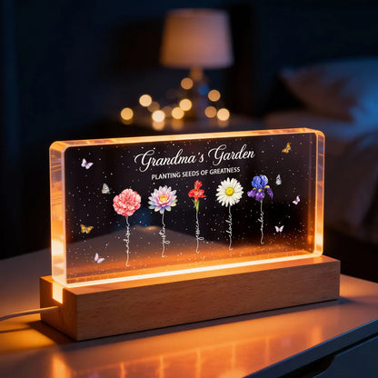 Grandma's Garden Planting Seeds of Greatness - Personalized Acrylic Block LED Night Light - Sentimental Gift for Grandma