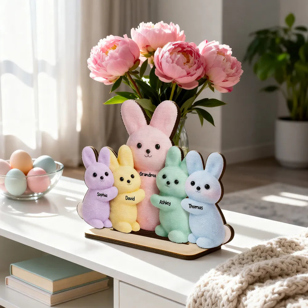 Grandma and Grandkids Bunnies - Personalized Wooden Plaque - Easter Decor Gift for Grandma, Mom