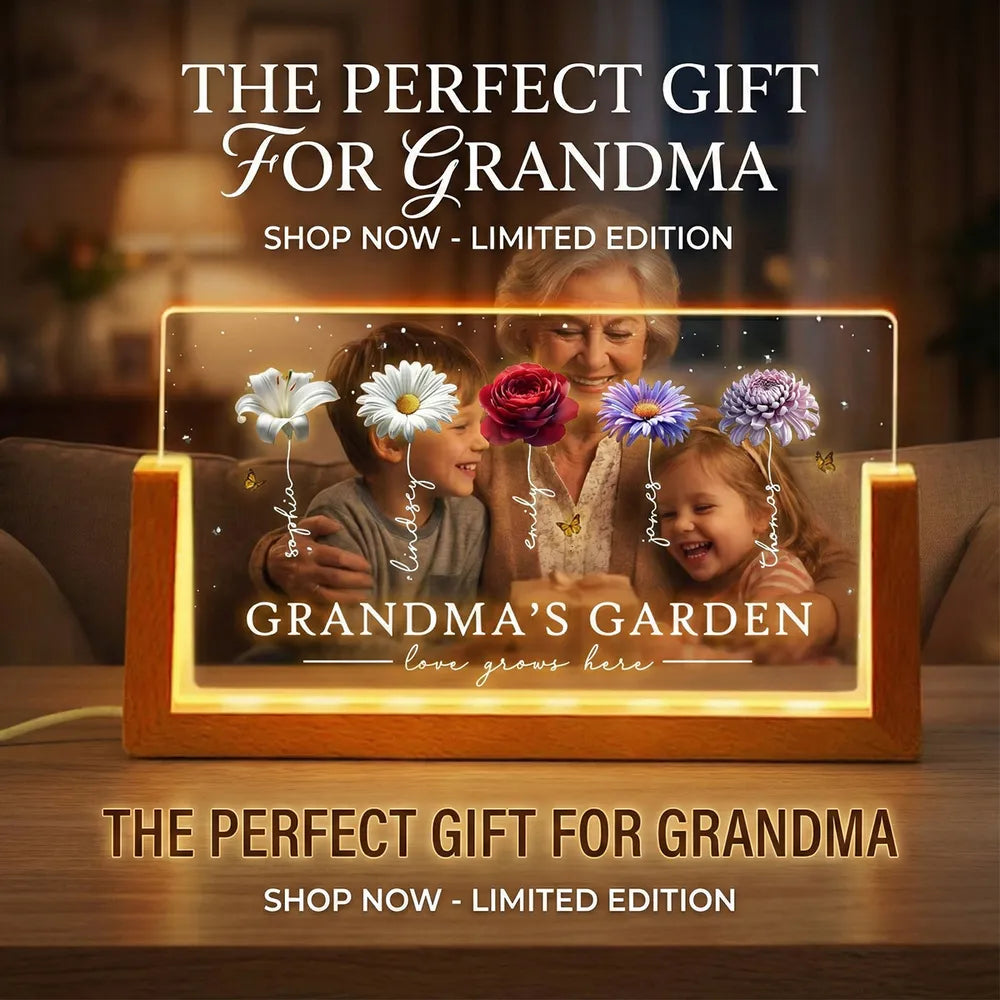 Grandma's Garden Beautiful 3D Effect Birth Flowers - Personalized Acrylic Plaque LED Night Light - Gift For Grandma