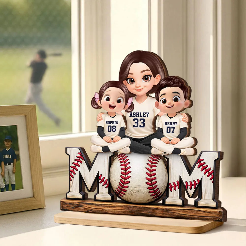 Baseball Mom and Kids - Personalized Wooden Plaque - Heartfelt Gift for Mom