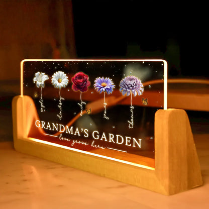Grandma's Garden Beautiful 3D Effect Birth Flowers - Personalized Acrylic Plaque LED Night Light - Gift For Grandma