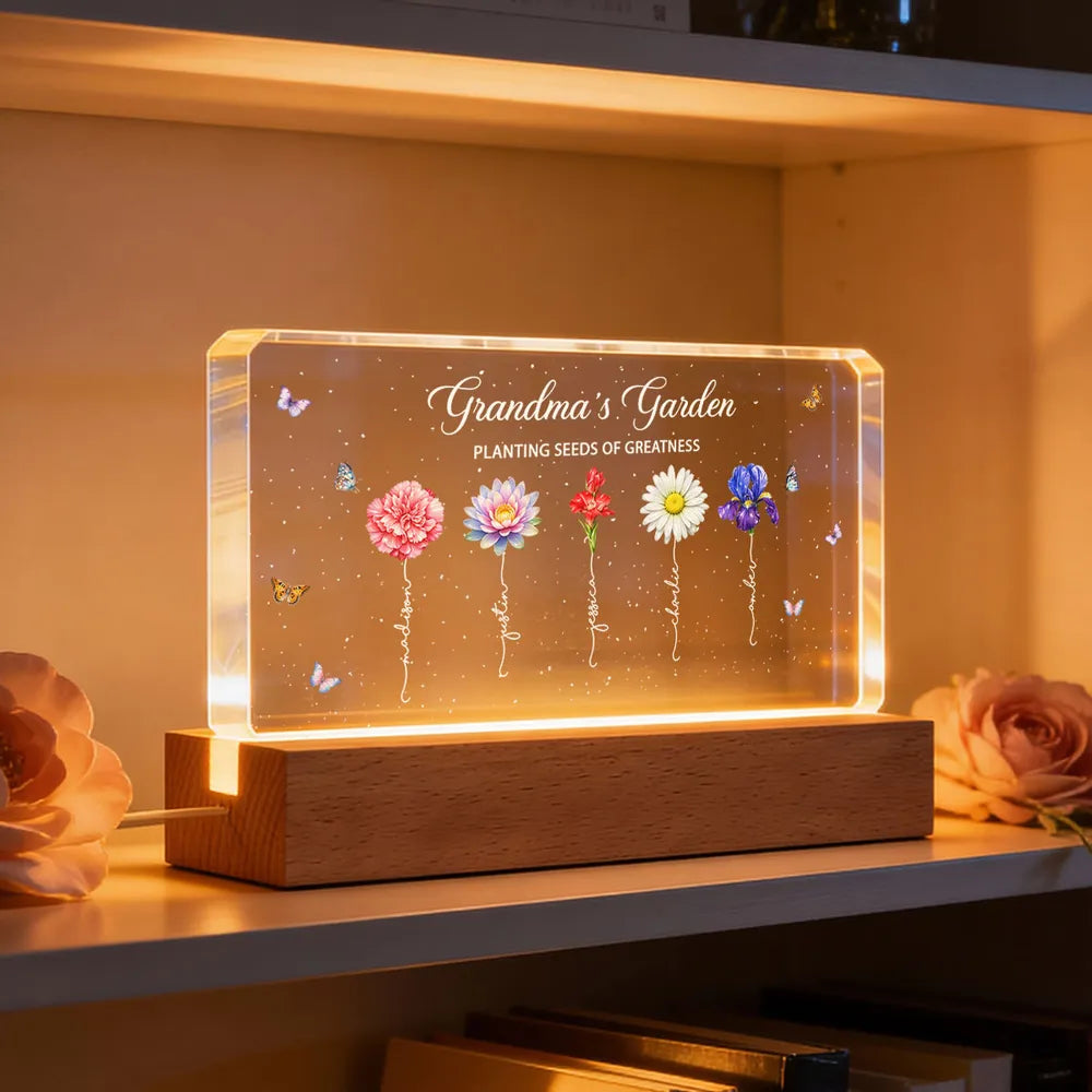 Grandma's Garden Planting Seeds of Greatness - Personalized Acrylic Block LED Night Light - Sentimental Gift for Grandma