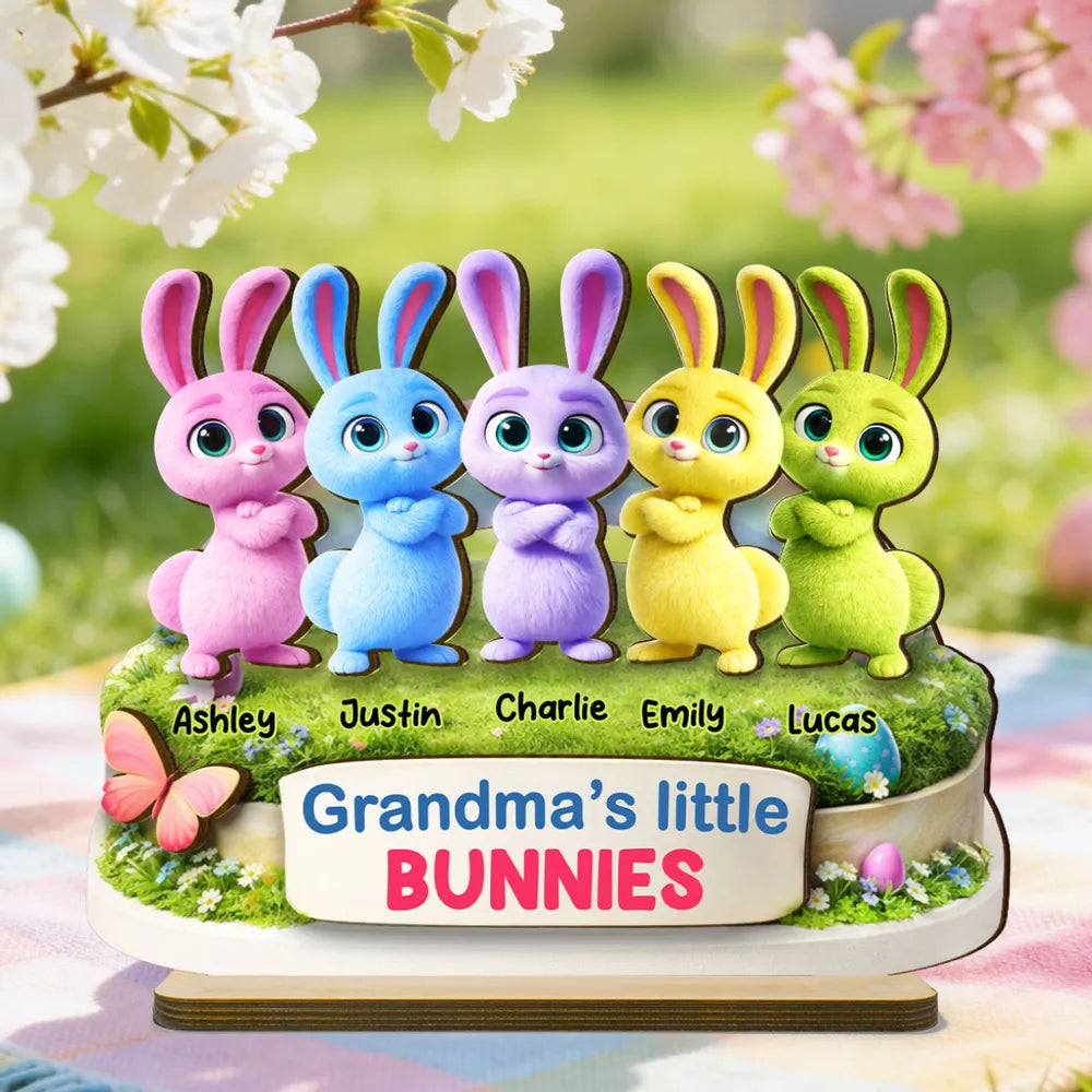 Grandma's Little Bunnies Cute Rabbits - Personalized Wooden Plaque - Easter Decor Gift for Grandma, Mom