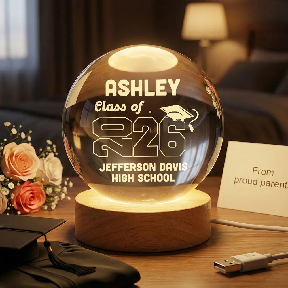 Class Of Graduation Year Senior - Personalized Crystal Ball LED Night Light - Gift For Graduation Day, Graduation Gift, Keepsake