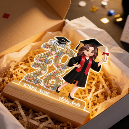 Class Of 2026 2027 Senior Floral - Personalized Acrylic Plaque LED Night Light - Graduation Gift For Graduates, Daughter