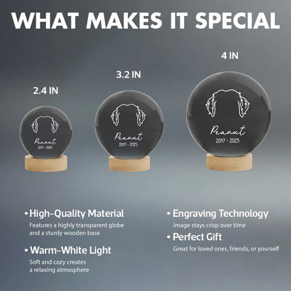 Dog Head Outline Memorial - Personalized Crystal Ball LED Night Light - Dog Memorial Remembrance Keepsake