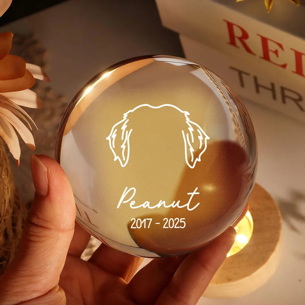 Dog Head Outline Memorial - Personalized Crystal Ball LED Night Light - Dog Memorial Remembrance Keepsake