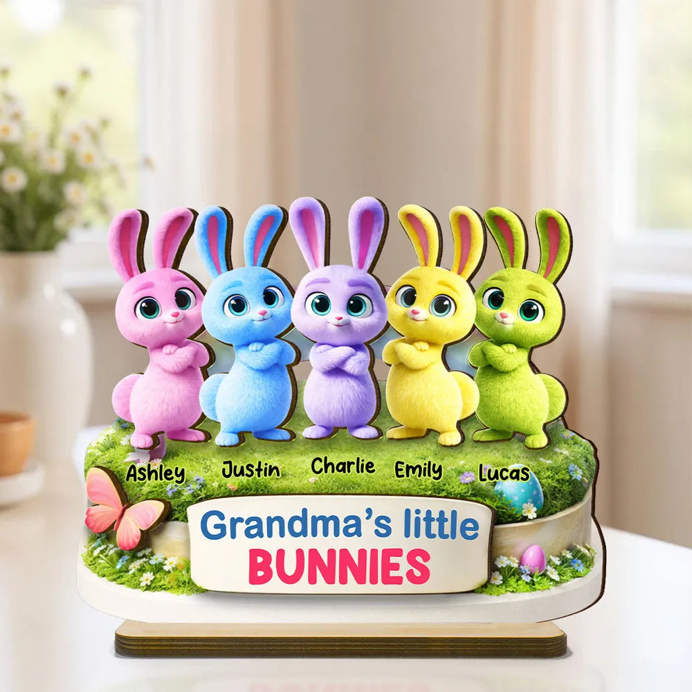 Grandma's Little Bunnies Cute Rabbits - Personalized Wooden Plaque - Easter Decor Gift for Grandma, Mom