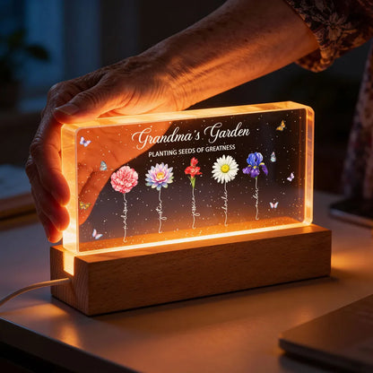 Grandma's Garden Planting Seeds of Greatness - Personalized Acrylic Block LED Night Light - Sentimental Gift for Grandma
