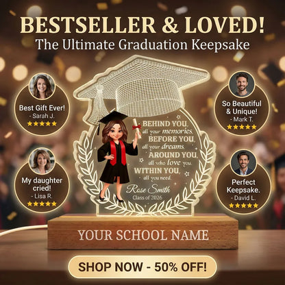 Class Of Graduation Year Senior Behind You All Your Memories - Personalized Acrylic Block Plaque LED Night Light - Gift For Graduation Day, Graduation Gift, Keepsake