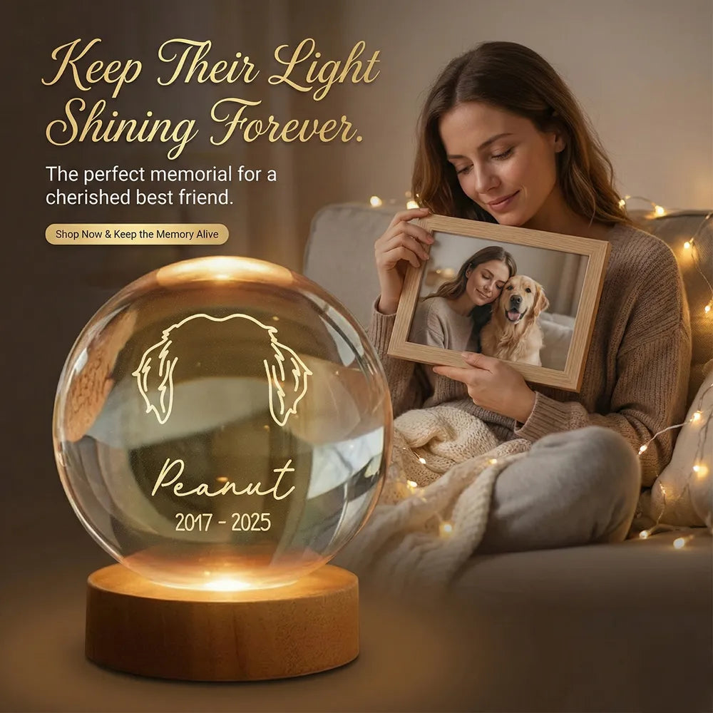 Dog Head Outline Memorial - Personalized Crystal Ball LED Night Light - Dog Memorial Remembrance Keepsake
