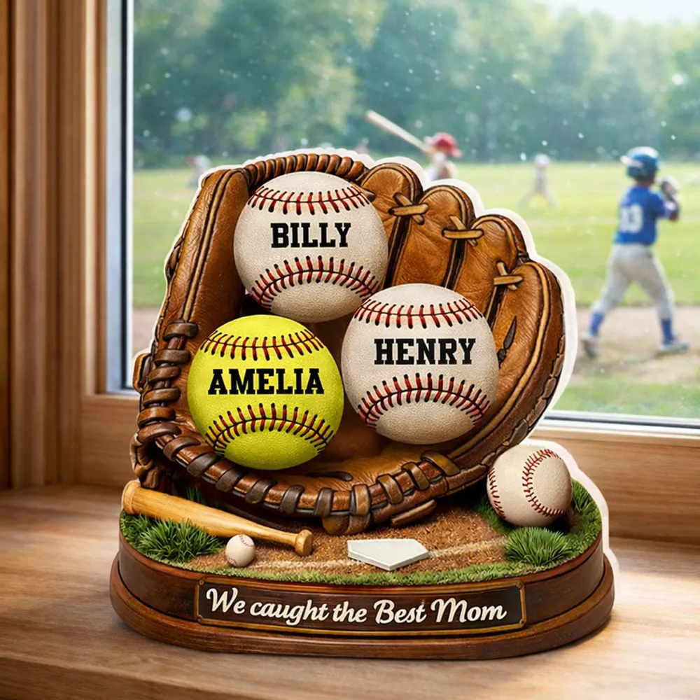 We Caught the Best Mom Baseball Softball - Personalized Acrylic Block Plaque - Heartfelt Gift for Mom