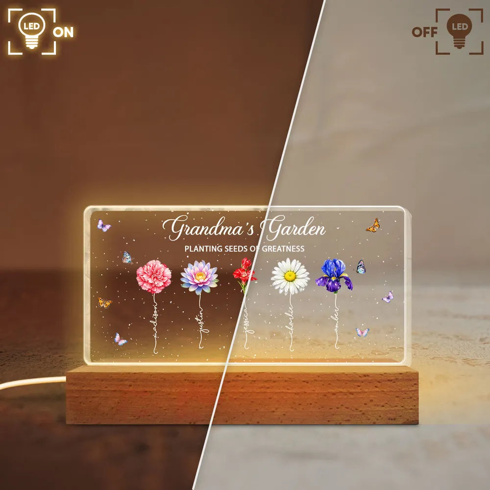 Grandma's Garden Planting Seeds of Greatness - Personalized Acrylic Block LED Night Light - Sentimental Gift for Grandma