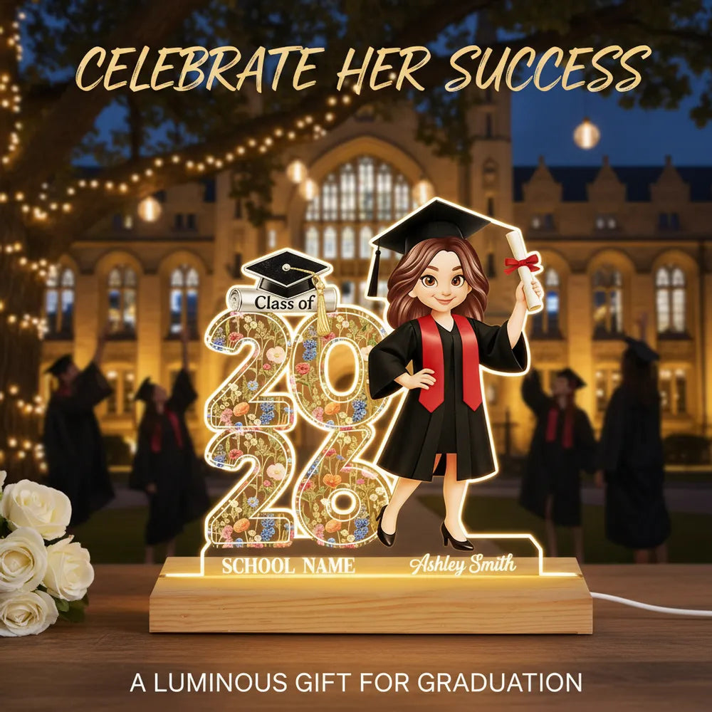 Class Of 2026 2027 Senior Floral - Personalized Acrylic Plaque LED Night Light - Graduation Gift For Graduates, Daughter