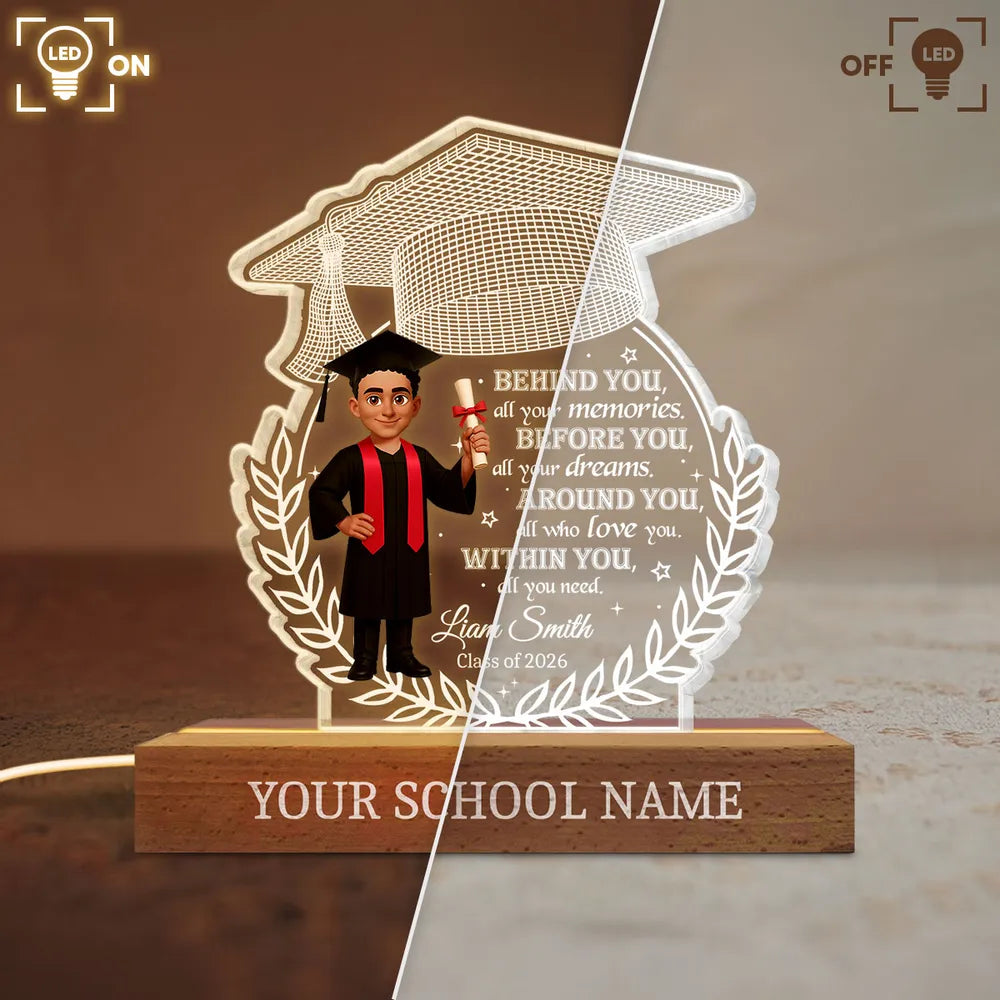 Class Of Graduation Year Senior Behind You All Your Memories - Personalized Acrylic Block Plaque LED Night Light - Gift For Graduation Day, Graduation Gift, Keepsake