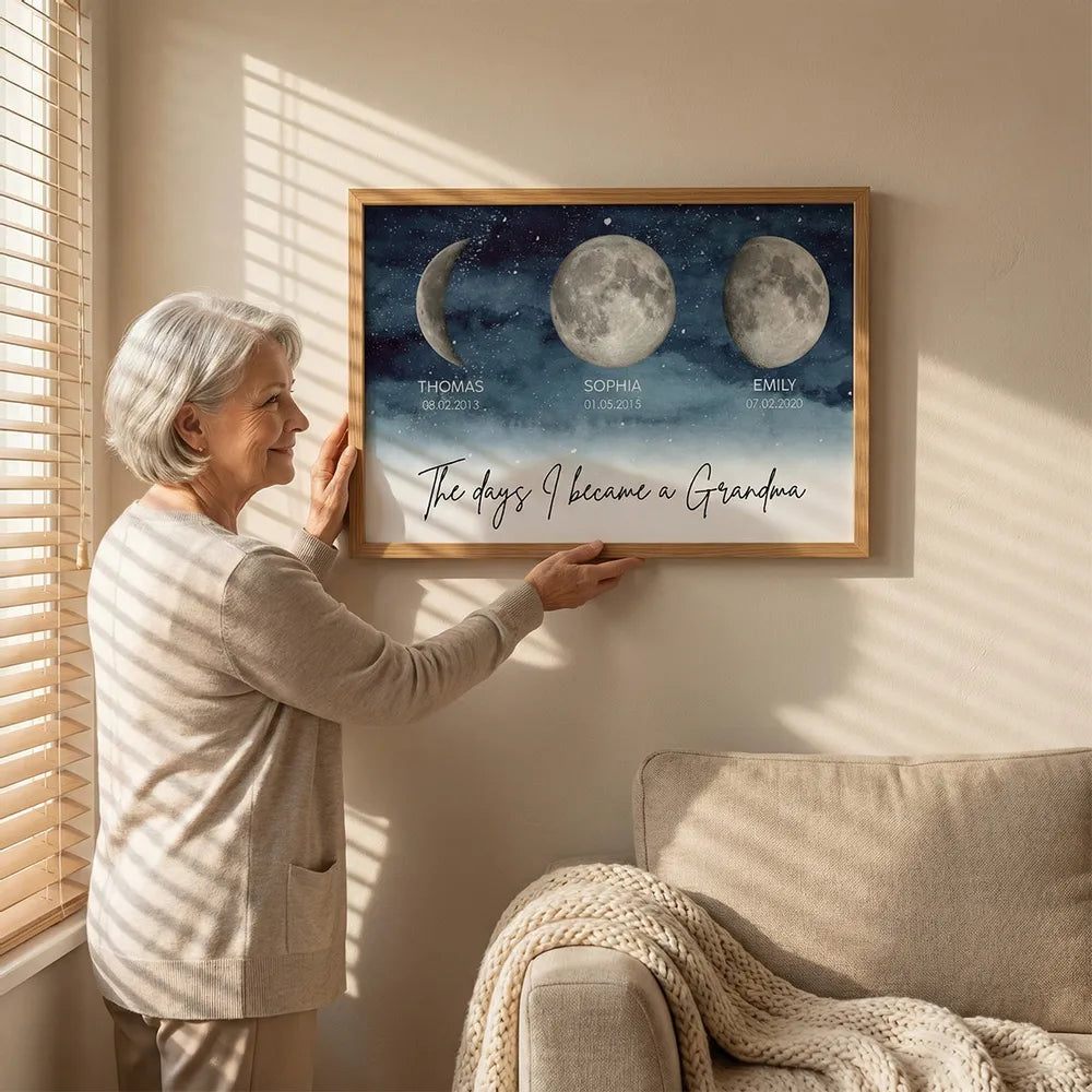 Starry Night The Day I Became A Grandma Custom Grandkids Birth Moon Phase - Personalized Poster - Mother's Day Gift For Grandma