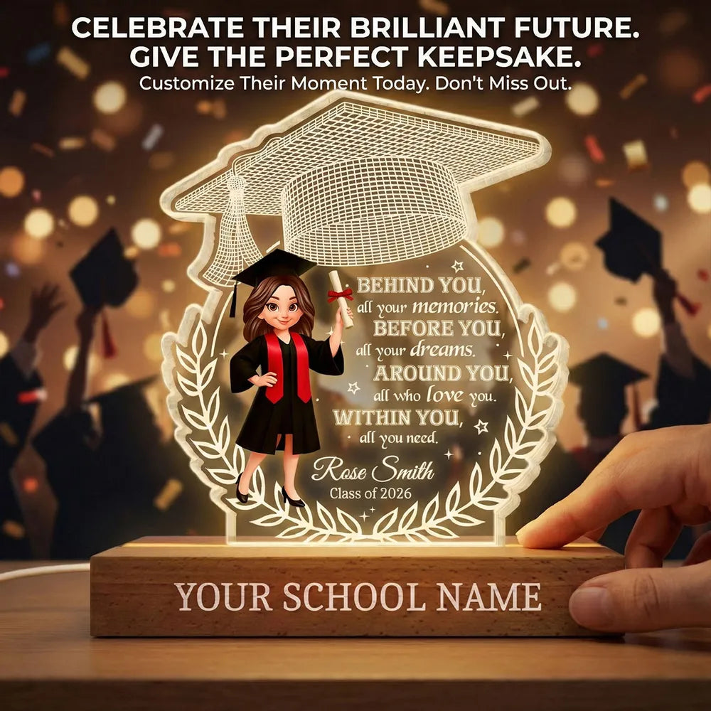 Class Of Graduation Year Senior Behind You All Your Memories - Personalized Acrylic Block Plaque LED Night Light - Gift For Graduation Day, Graduation Gift, Keepsake