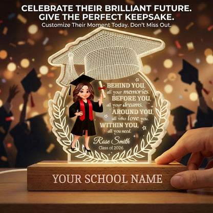 Class Of Graduation Year Senior Behind You All Your Memories - Personalized Acrylic Block Plaque LED Night Light - Gift For Graduation Day, Graduation Gift, Keepsake