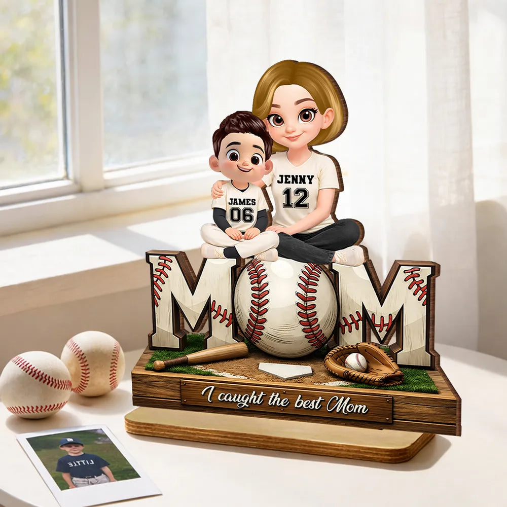 Baseball Mom and Kids We Caught the Best Mom - Personalized Wooden Plaque - Heartfelt Gift for Mom