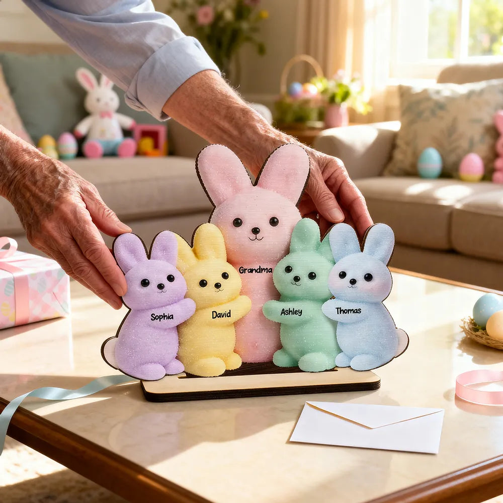 Grandma and Grandkids Bunnies - Personalized Wooden Plaque - Easter Decor Gift for Grandma, Mom