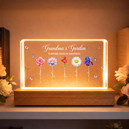 Grandma's Garden Planting Seeds of Greatness - Personalized Acrylic Block LED Night Light - Sentimental Gift for Grandma