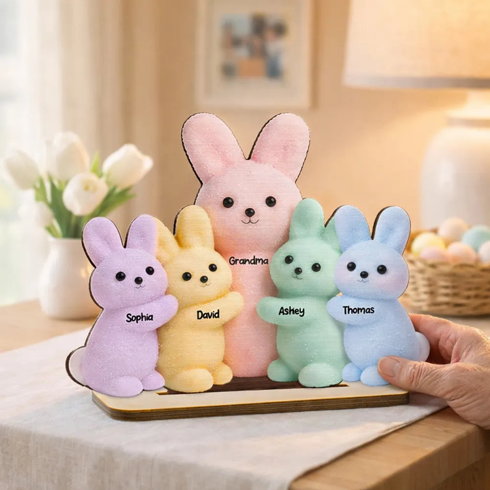 Grandma and Grandkids Bunnies - Personalized Wooden Plaque - Easter Decor Gift for Grandma, Mom