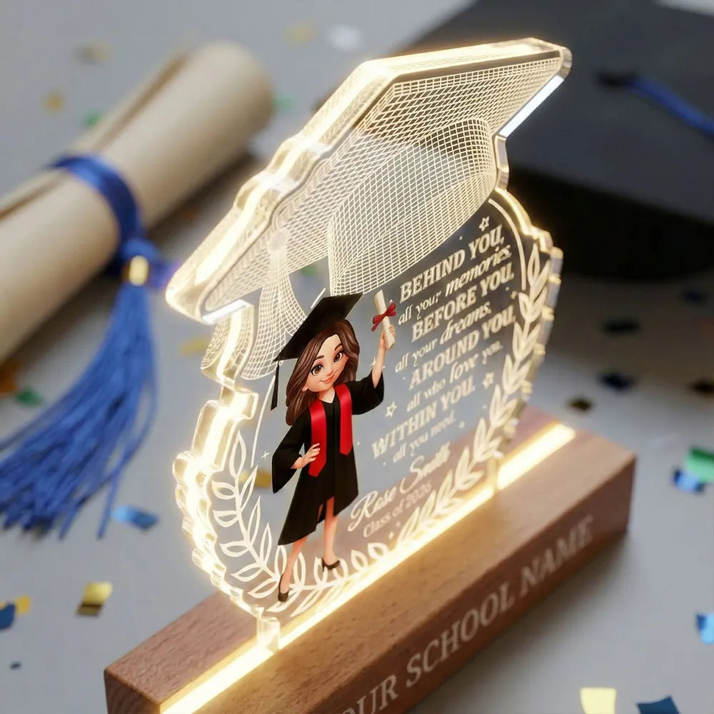 Class Of Graduation Year Senior Behind You All Your Memories - Personalized Acrylic Block Plaque LED Night Light - Gift For Graduation Day, Graduation Gift, Keepsake