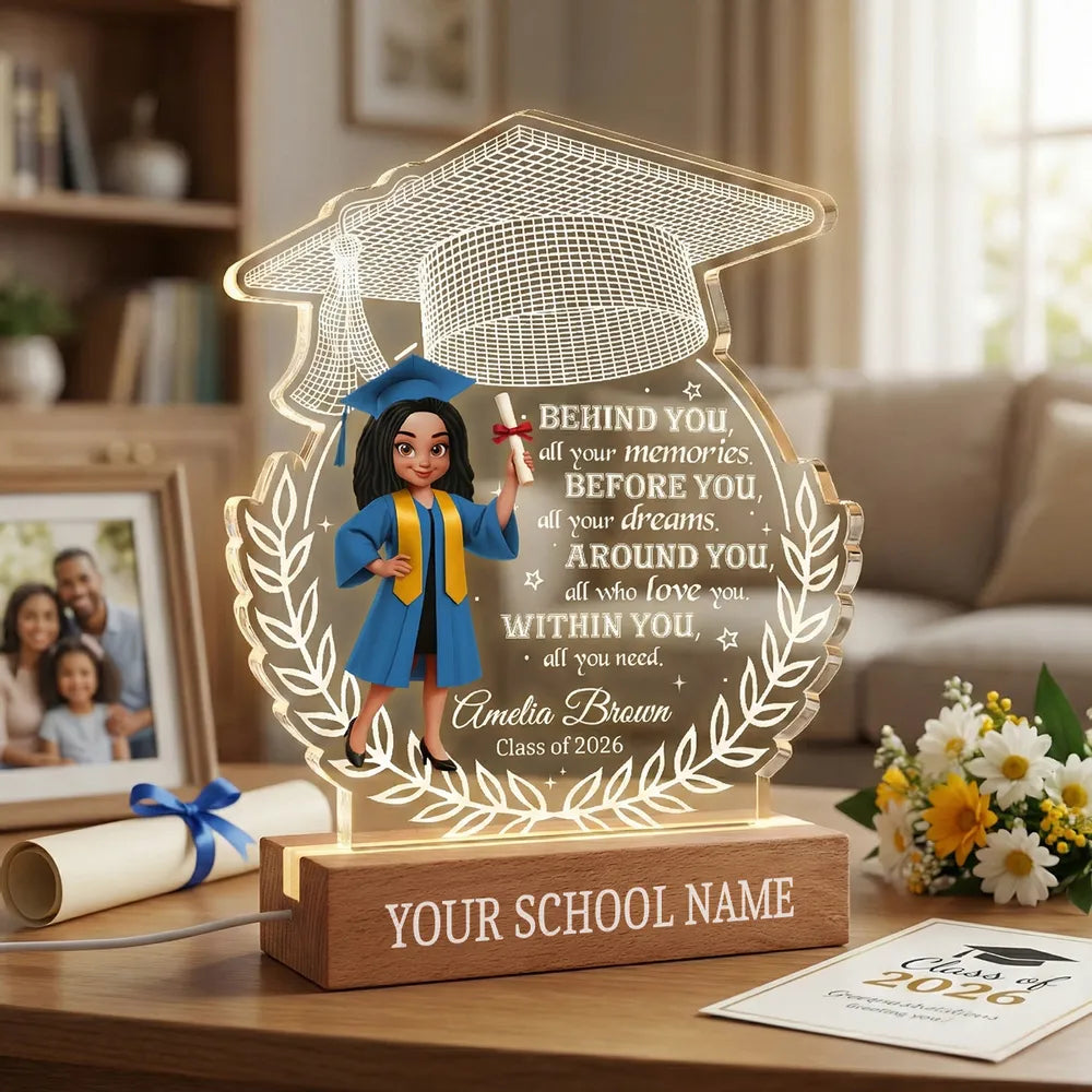 Class Of Graduation Year Senior Behind You All Your Memories - Personalized Acrylic Block Plaque LED Night Light - Gift For Graduation Day, Graduation Gift, Keepsake