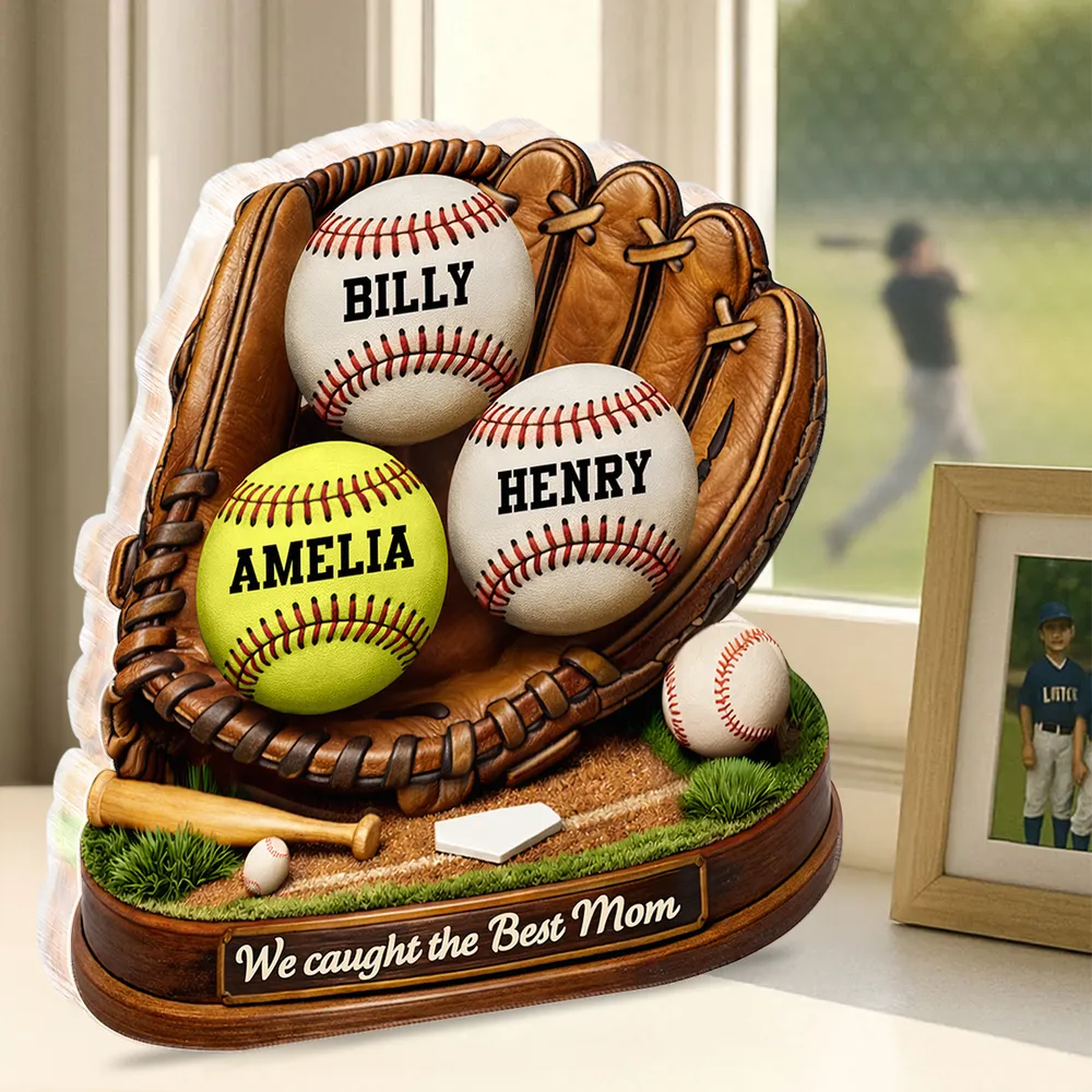 We Caught the Best Mom Baseball Softball - Personalized Acrylic Block Plaque - Heartfelt Gift for Mom