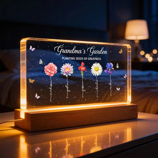 Grandma's Garden Planting Seeds of Greatness - Personalized Acrylic Block LED Night Light - Sentimental Gift for Grandma