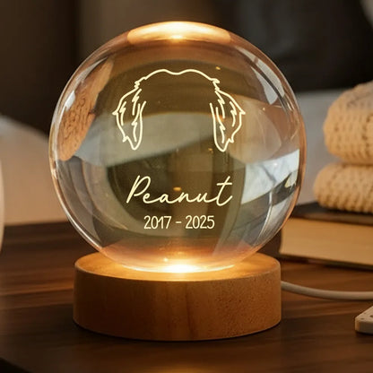 Dog Head Outline Memorial - Personalized Crystal Ball LED Night Light - Dog Memorial Remembrance Keepsake