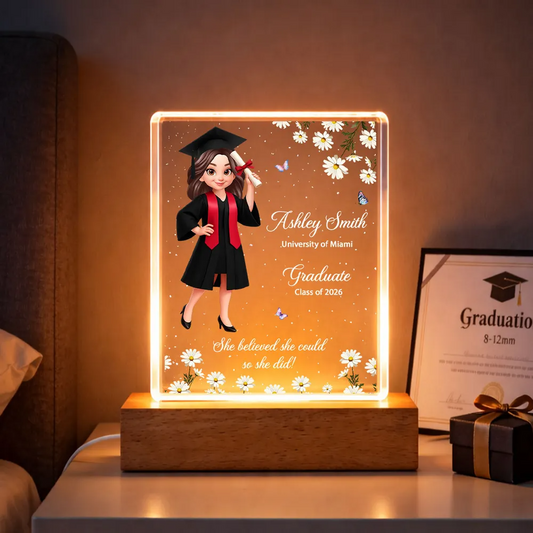 She Believed She Could So She Did, Class of 2026, 2027 - Personalized Acrylic Block LED Night Light - Heartfelt Gift for Seniors, Grads