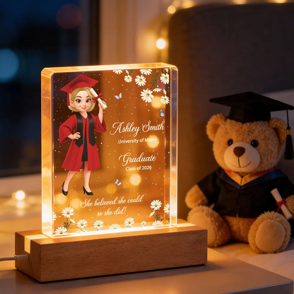 She Believed She Could So She Did, Class of 2026, 2027 - Personalized Acrylic Block LED Night Light - Heartfelt Gift for Seniors, Grads
