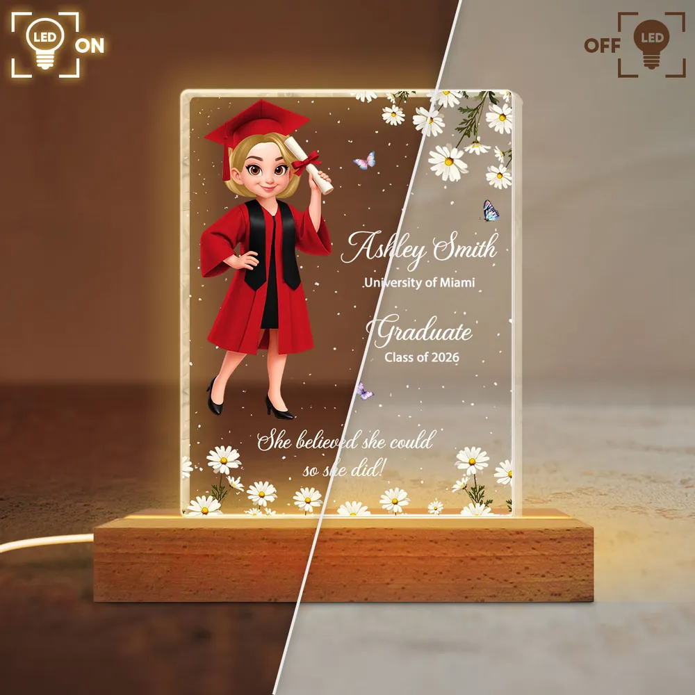 She Believed She Could So She Did, Class of 2026, 2027 - Personalized Acrylic Block LED Night Light - Heartfelt Gift for Seniors, Grads