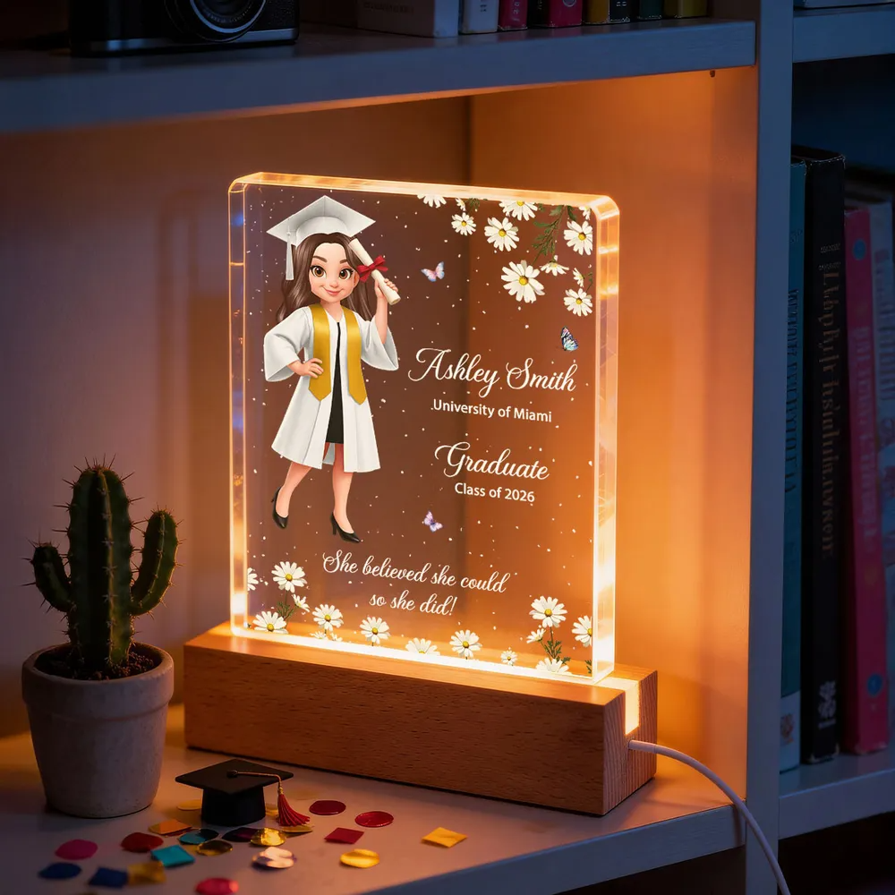She Believed She Could So She Did, Class of 2026, 2027 - Personalized Acrylic Block LED Night Light - Heartfelt Gift for Seniors, Grads
