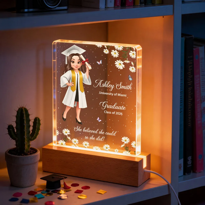 She Believed She Could So She Did, Class of 2026, 2027 - Personalized Acrylic Block LED Night Light - Heartfelt Gift for Seniors, Grads