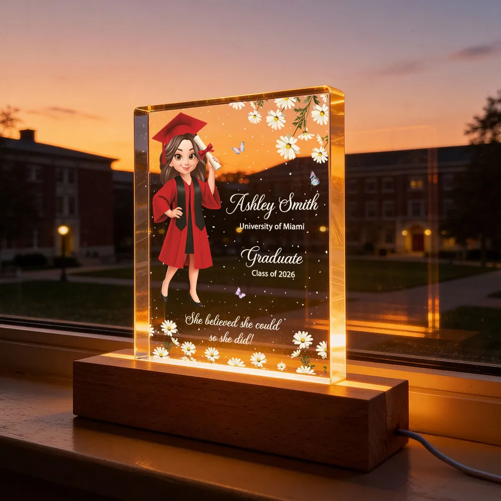 She Believed She Could So She Did, Class of 2026, 2027 - Personalized Acrylic Block LED Night Light - Heartfelt Gift for Seniors, Grads