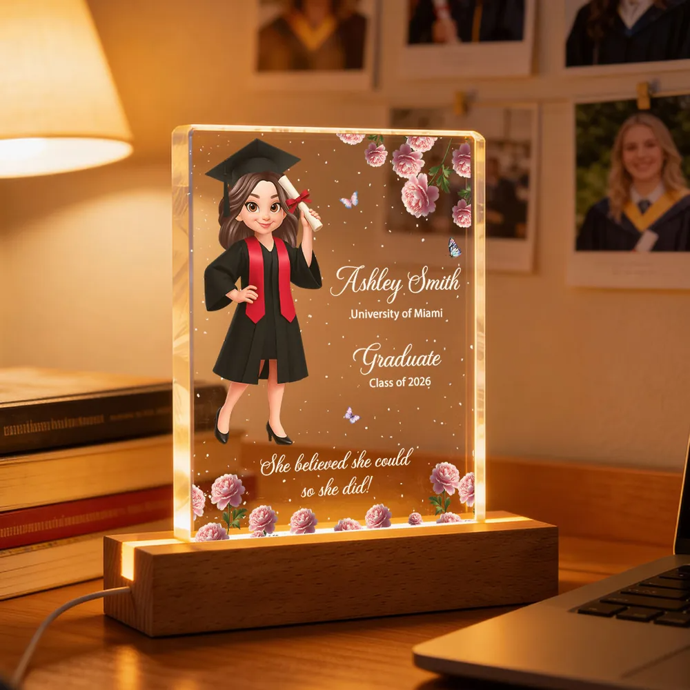 She Believed She Could So She Did, Class of 2026, 2027 - Personalized Acrylic Block LED Night Light - Heartfelt Gift for Seniors, Grads