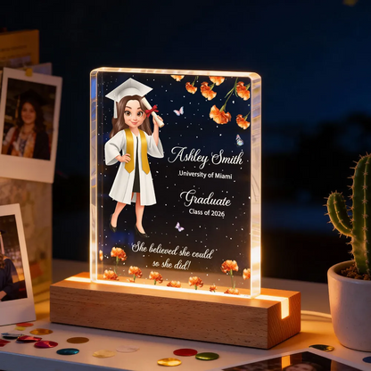 She Believed She Could So She Did, Class of 2026, 2027 - Personalized Acrylic Block LED Night Light - Heartfelt Gift for Seniors, Grads