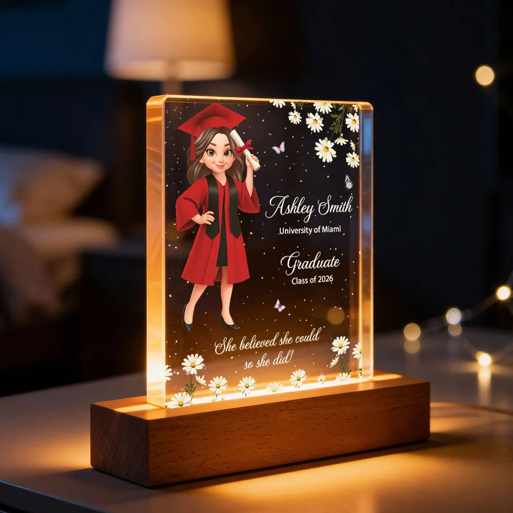 She Believed She Could So She Did, Class of 2026, 2027 - Personalized Acrylic Block LED Night Light - Heartfelt Gift for Seniors, Grads