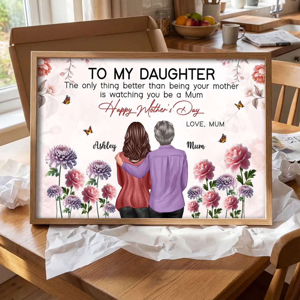 To My Daughter From Mum Birth Month Flower Floral Pink Tone - Personalised Poster