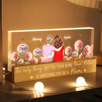 To My Daughter From Mom Birth Flower - Personalized Acrylic Block LED Night Light - Mother's Day Gift For Daughter