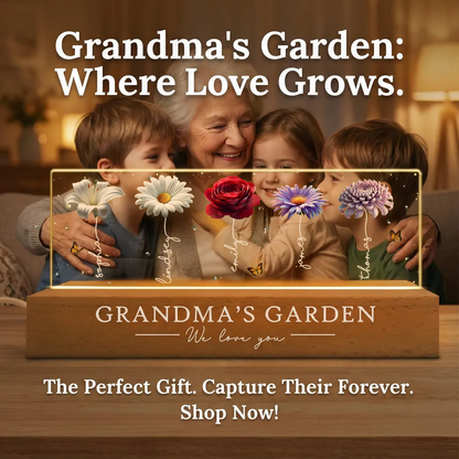 Grandma's Garden Beautiful 3D Effect Birth Flowers - Personalized Acrylic Block LED Night Light - Gift For Grandma