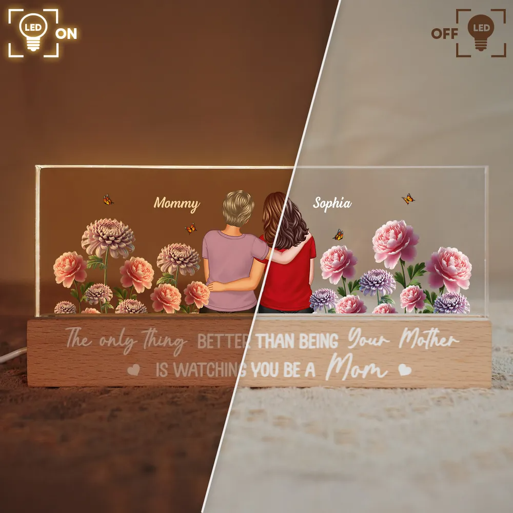 To My Daughter From Mom Birth Flower - Personalized Acrylic Block LED Night Light - Mother's Day Gift For Daughter